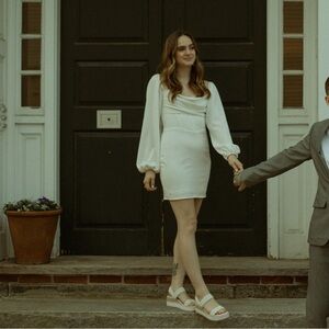 Princess Polly size 4 White Lillie Long Sleeve Ballon Sleeve Mini Dress